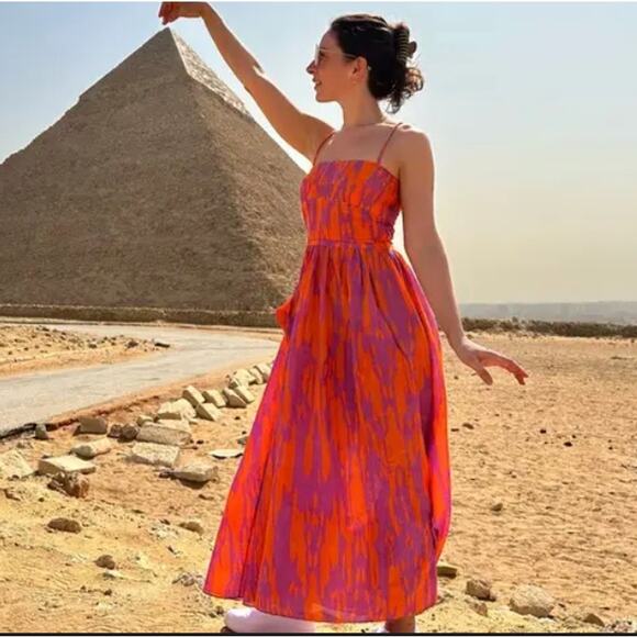 Maria Cher Pink Midi Slip Dress XS Smocked Silk Vacation Romantic Sundress $500 - Picture 8 of 14